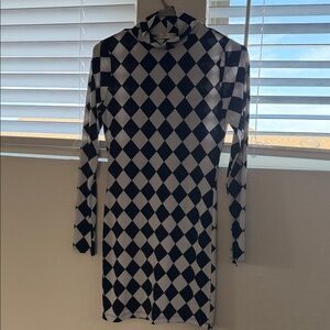 a'gaci Black and White Diamond Pattern Dress